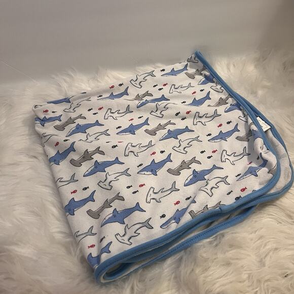 Simple Joys Carter Blue Trim White Gray Shark Fish Baby Security Lovey Blanket - Picture 1 of 4